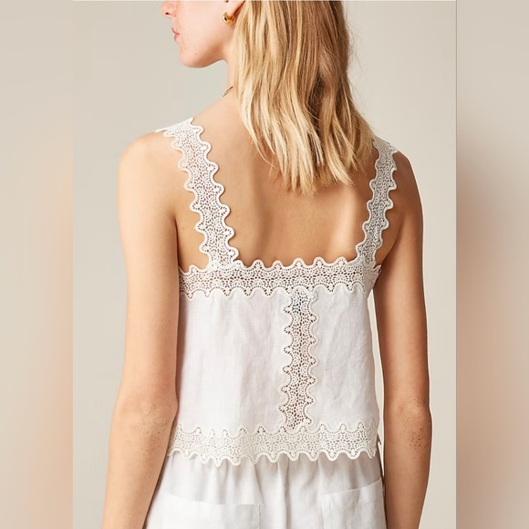J.Crew Retail Lace-trim squareneck tank top in linen white XXS $69.50 - Picture 6 of 13